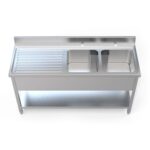 1600mm Wide Stainless Steel Double Bowl Sink Left Hand Drainer – 1600-600LHD