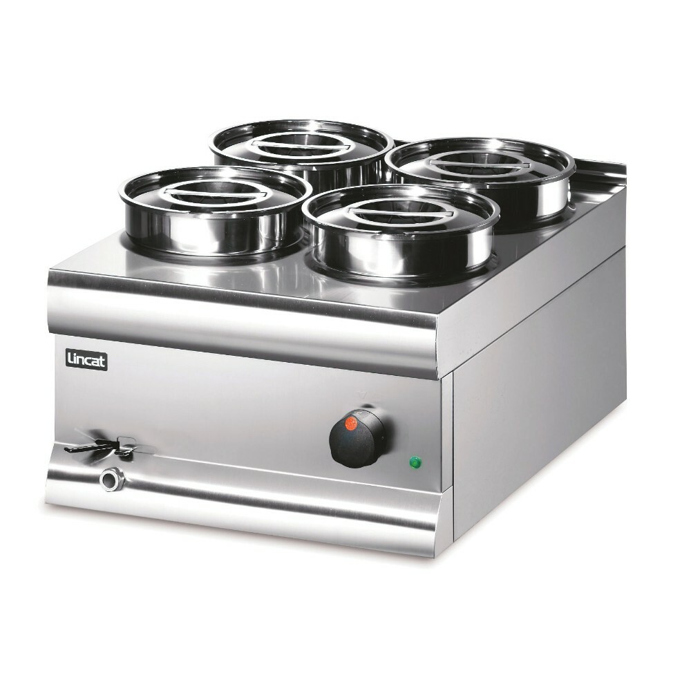 BS4W – Lincat Silverlink 600 Electric Counter-top Bain Marie – Wet Heat – Round Pots – Base + 4 Pots – W 450 mm – 1.0 kW