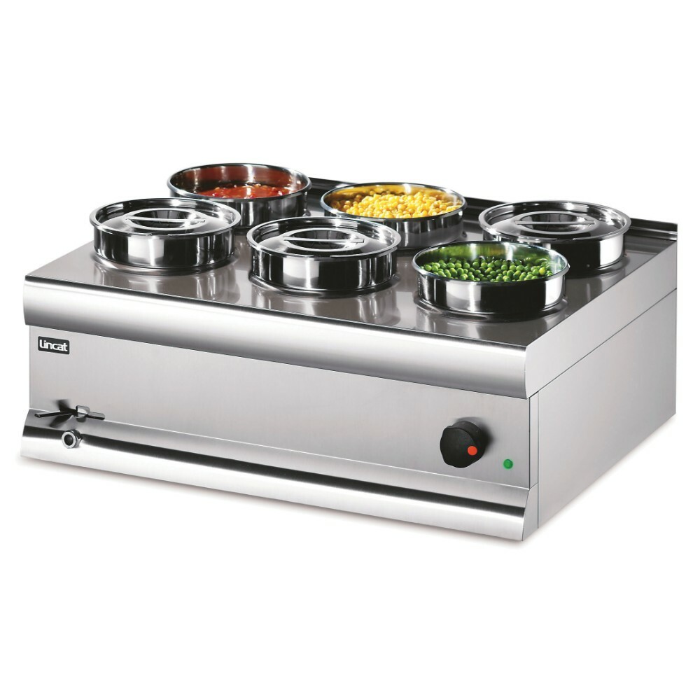 BS7W – Lincat Silverlink 600 Electric Counter-top Bain Marie – Wet Heat – Round Pots – Base + 6 Pots – W 750 mm – 2.0 kW