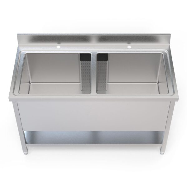 1400mm Wide Stainless Steel Double Pot Wash Catering Sink – PW-1400