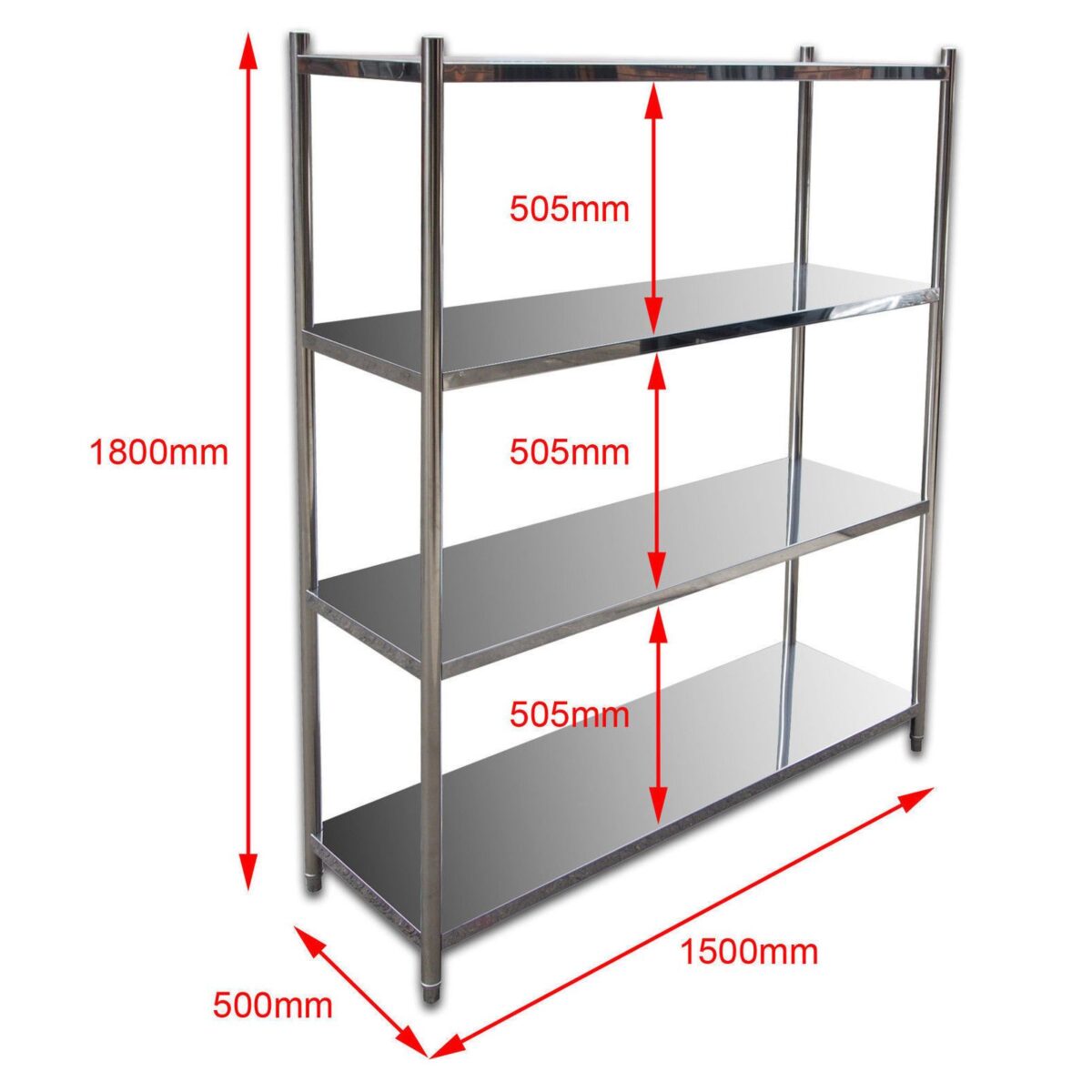1500mm Wide 4 Tier Stainless Steel Shelf Rack – SR15050B2-1