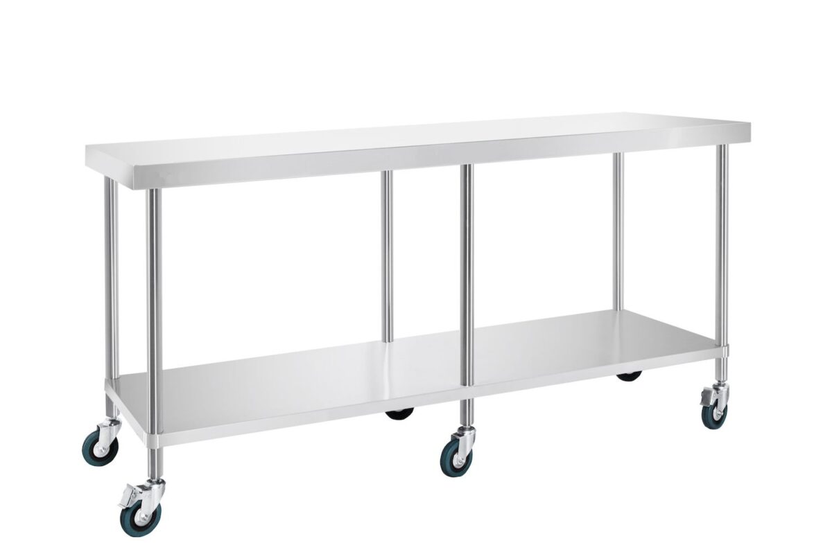 1800mm Wide Stainless Centre Table with Castors – SS031800