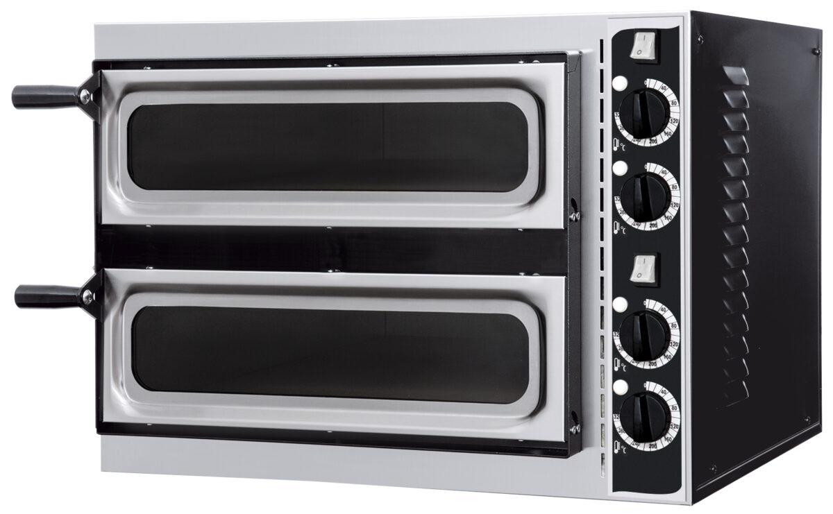 BASIC 2/40 GLASS 4T – 1+1 x ø32cm Pizzas Double Deck Electric Oven (4 Thermostats)