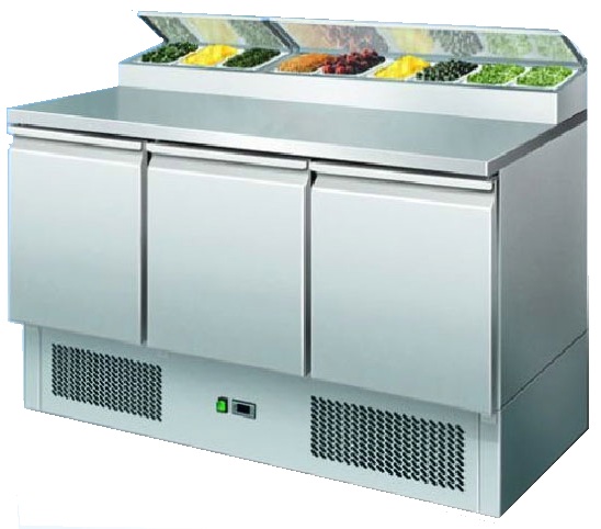 Stainless Steel Three Door Open Top Pizza Prep Counter – PS300