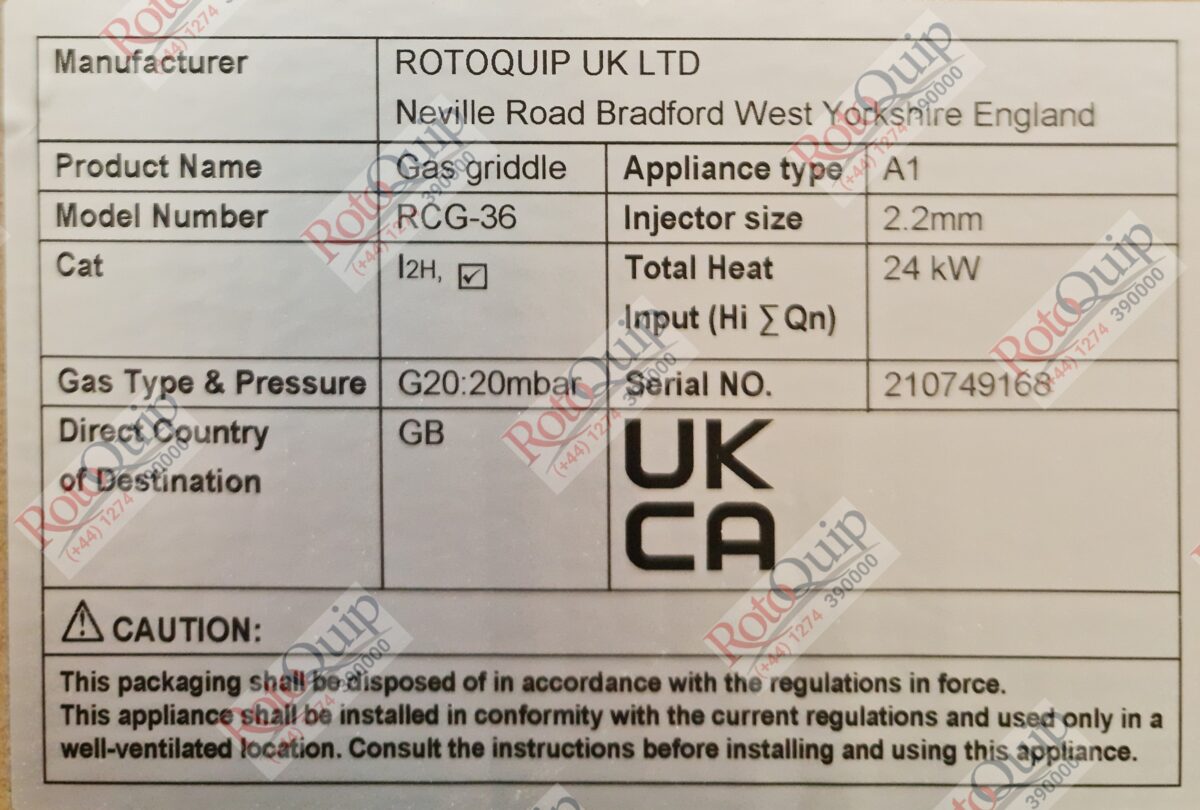 RCG-36 – 24kw Professional Gas Flat Plate Griddle / 3 Burners