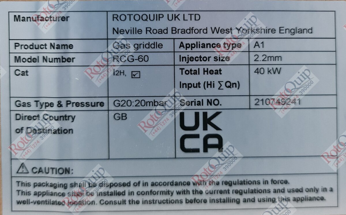 RCG-60 – 40kw Professional Gas Flat Plate Griddle / 5 Burners